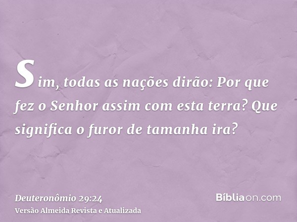 sim, todas as nações dirão: Por que fez o Senhor assim com esta terra? Que significa o furor de tamanha ira?