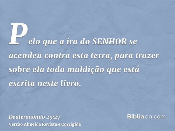 Pelo que a ira do SENHOR se acendeu contra esta terra, para trazer sobre ela toda maldição que está escrita neste livro.