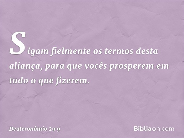 "Sigam fielmente os termos desta aliança, para que vocês prosperem em tudo o que fizerem. -- Deuteronômio 29:9