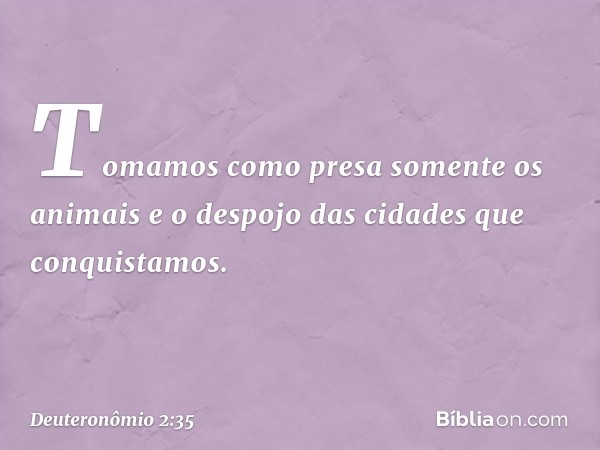 Tomamos como presa somente os animais e o despojo das cidades que conquistamos. -- Deuteronômio 2:35