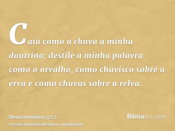 Caia como a chuva a minha doutrina; destile a minha palavra como o orvalho, como chuvisco sobre a erva e como chuvas sobre a relva.