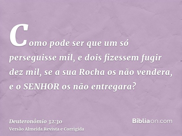 Como pode ser que um só perseguisse mil, e dois fizessem fugir dez mil, se a sua Rocha os não vendera, e o SENHOR os não entregara?