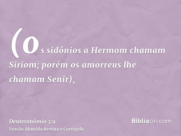 (os sidônios a Hermom chamam Siriom; porém os amorreus lhe chamam Senir),