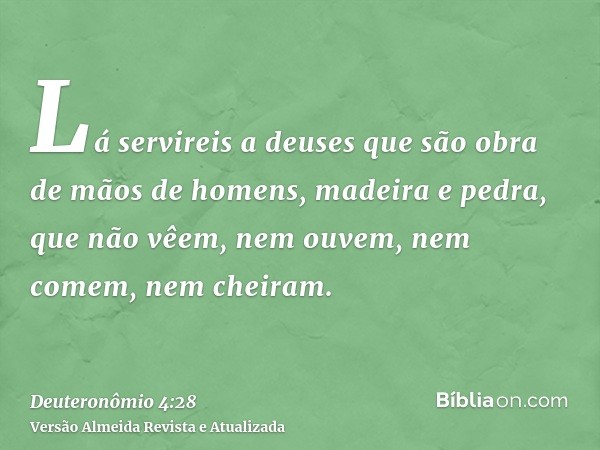 Lá servireis a deuses que são obra de mãos de homens, madeira e pedra, que não vêem, nem ouvem, nem comem, nem cheiram.