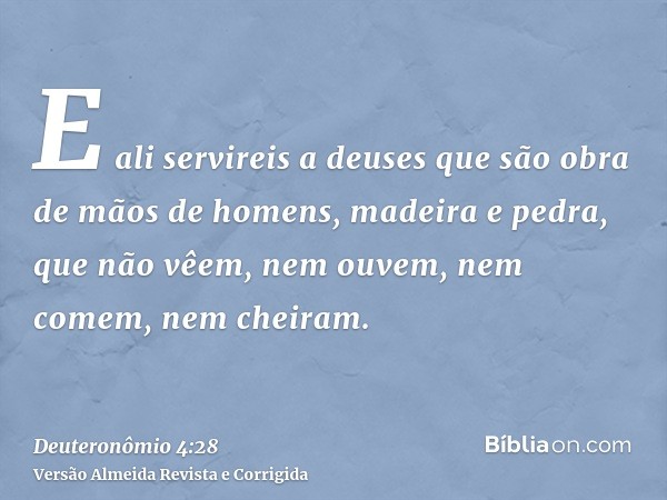 E ali servireis a deuses que são obra de mãos de homens, madeira e pedra, que não vêem, nem ouvem, nem comem, nem cheiram.