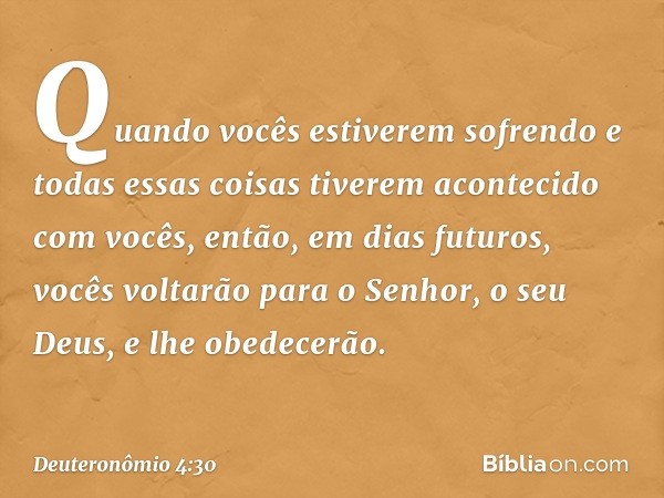 Quando vocês estiverem sofrendo e todas essas coisas tiverem acontecido com vocês, então, em dias futuros, vocês voltarão para o Senhor, o seu Deus, e lhe obede