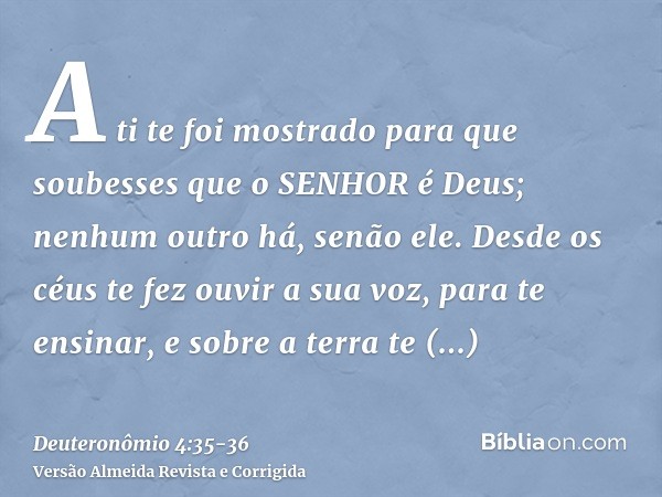 A ti te foi mostrado para que soubesses que o SENHOR é Deus; nenhum outro há, senão ele.Desde os céus te fez ouvir a sua voz, para te ensinar, e sobre a terra t