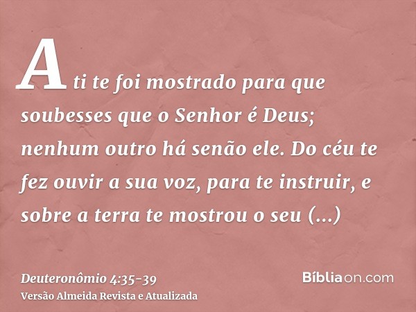 A ti te foi mostrado para que soubesses que o Senhor é Deus; nenhum outro há senão ele.Do céu te fez ouvir a sua voz, para te instruir, e sobre a terra te mostr