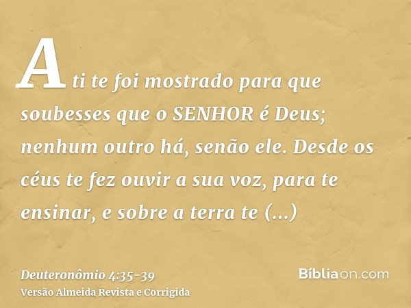 A ti te foi mostrado para que soubesses que o SENHOR é Deus; nenhum outro há, senão ele.Desde os céus te fez ouvir a sua voz, para te ensinar, e sobre a terra t