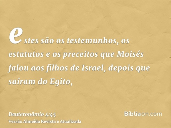 estes são os testemunhos, os estatutos e os preceitos que Moisés falou aos filhos de Israel, depois que saíram do Egito,