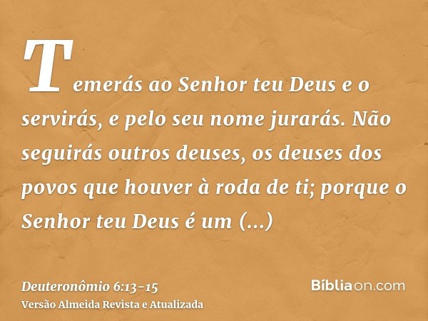 Temerás ao Senhor teu Deus e o servirás, e pelo seu nome jurarás.Não seguirás outros deuses, os deuses dos povos que houver à roda de ti;porque o Senhor teu Deu