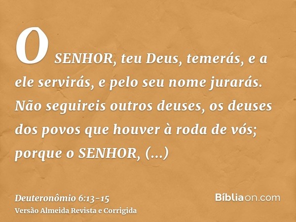 O SENHOR, teu Deus, temerás, e a ele servirás, e pelo seu nome jurarás.Não seguireis outros deuses, os deuses dos povos que houver à roda de vós;porque o SENHOR