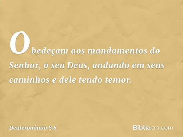 "Obedeçam aos mandamentos do Senhor, o seu Deus, andando em seus caminhos e dele tendo temor. -- Deuteronômio 8:6