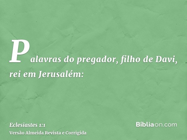 Palavras do pregador, filho de Davi, rei em Jerusalém: