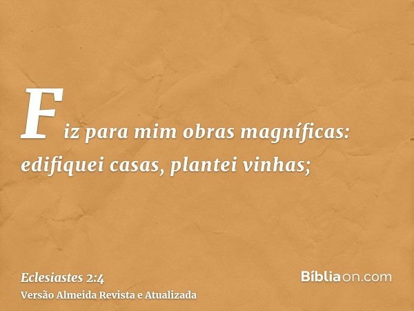 Fiz para mim obras magníficas: edifiquei casas, plantei vinhas;