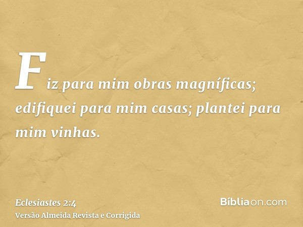 Fiz para mim obras magníficas; edifiquei para mim casas; plantei para mim vinhas.