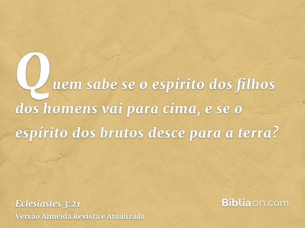 Quem sabe se o espírito dos filhos dos homens vai para cima, e se o espírito dos brutos desce para a terra?