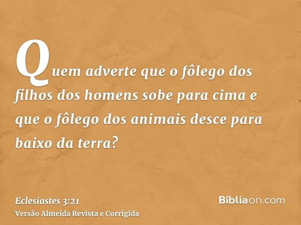 Quem adverte que o fôlego dos filhos dos homens sobe para cima e que o fôlego dos animais desce para baixo da terra?
