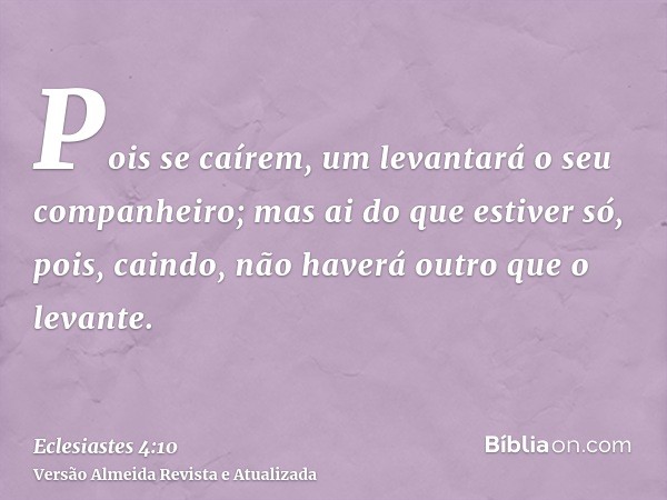 Pois se caírem, um levantará o seu companheiro; mas ai do que estiver só, pois, caindo, não haverá outro que o levante.