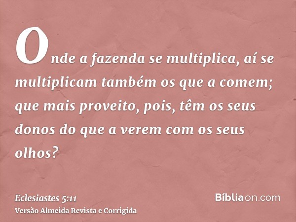 Onde a fazenda se multiplica, aí se multiplicam também os que a comem; que mais proveito, pois, têm os seus donos do que a verem com os seus olhos?