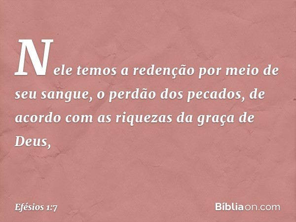 Nele temos a redenção por meio de seu sangue, o perdão dos pecados, de acordo com as riquezas da graça de Deus, -- Efésios 1:7