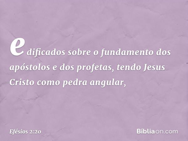 edificados sobre o fundamento dos apóstolos e dos profetas, tendo Jesus Cristo como pedra angular, -- Efésios 2:20