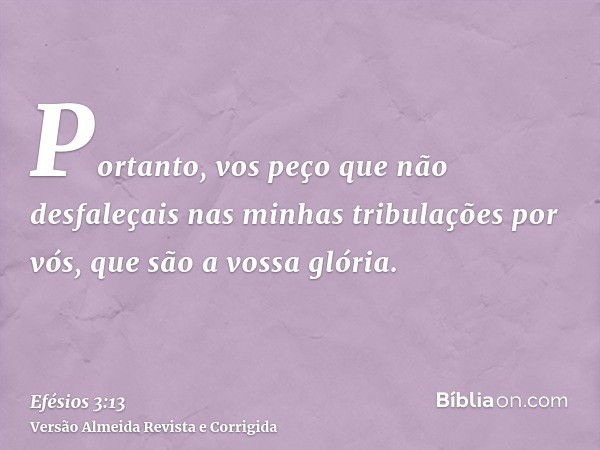 Portanto, vos peço que não desfaleçais nas minhas tribulações por vós, que são a vossa glória.