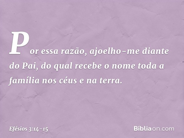 Por essa razão, ajoelho-me diante do Pai, do qual recebe o nome toda a família nos céus e na terra. -- Efésios 3:14-15