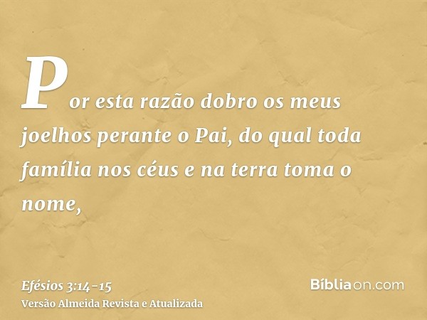 Por esta razão dobro os meus joelhos perante o Pai,do qual toda família nos céus e na terra toma o nome,