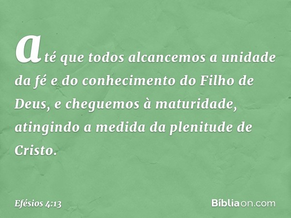 até que todos alcancemos a unidade da fé e do conhecimento do Filho de Deus, e cheguemos à maturidade, atingindo a medida da plenitude de Cristo. -- Efésios 4:1