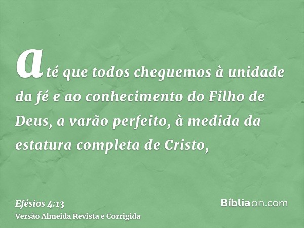 até que todos cheguemos à unidade da fé e ao conhecimento do Filho de Deus, a varão perfeito, à medida da estatura completa de Cristo,