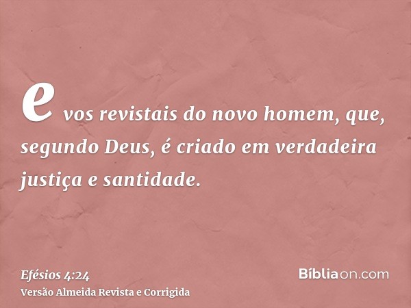 e vos revistais do novo homem, que, segundo Deus, é criado em verdadeira justiça e santidade.