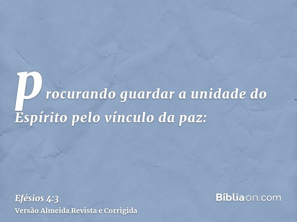 procurando guardar a unidade do Espírito pelo vínculo da paz: