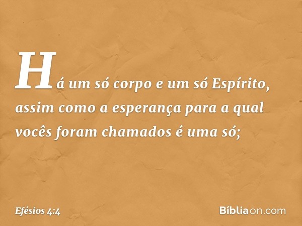 Há um só corpo e um só Espírito, assim como a esperança para a qual vocês foram chamados é uma só; -- Efésios 4:4