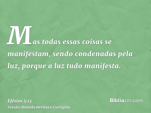 Mas todas essas coisas se manifestam, sendo condenadas pela luz, porque a luz tudo manifesta.