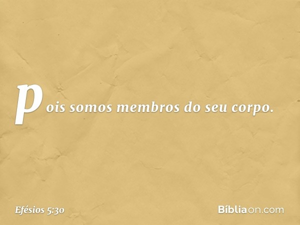 pois somos membros do seu corpo. -- Efésios 5:30