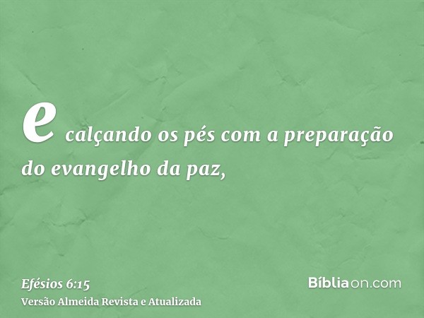 e calçando os pés com a preparação do evangelho da paz,