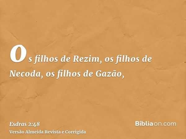 os filhos de Rezim, os filhos de Necoda, os filhos de Gazão,