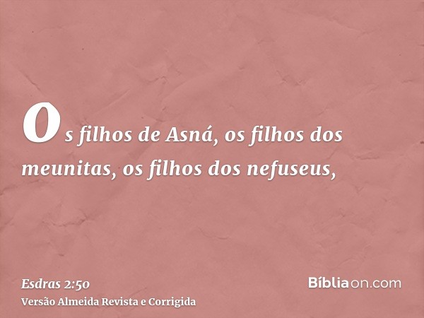 os filhos de Asná, os filhos dos meunitas, os filhos dos nefuseus,