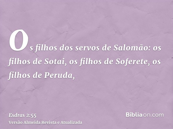 Os filhos dos servos de Salomão: os filhos de Sotai, os filhos de Soferete, os filhos de Peruda,