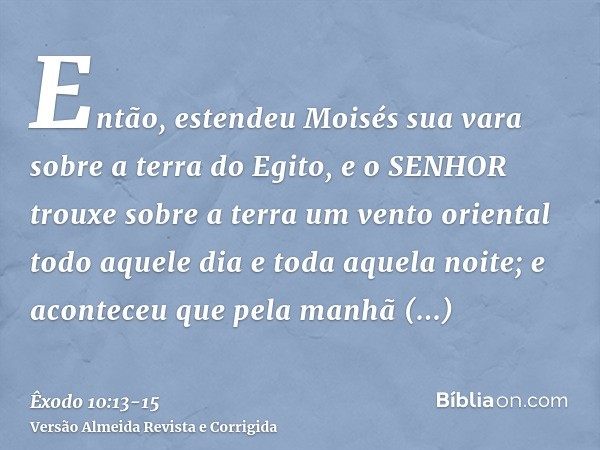 Então, estendeu Moisés sua vara sobre a terra do Egito, e o SENHOR trouxe sobre a terra um vento oriental todo aquele dia e toda aquela noite; e aconteceu que p