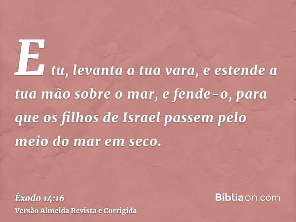 E tu, levanta a tua vara, e estende a tua mão sobre o mar, e fende-o, para que os filhos de Israel passem pelo meio do mar em seco.