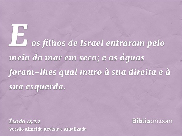 E os filhos de Israel entraram pelo meio do mar em seco; e as águas foram-lhes qual muro à sua direita e à sua esquerda.