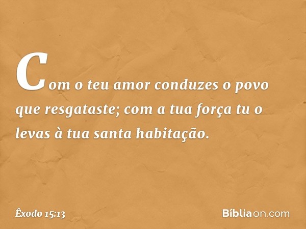 Com o teu amor
conduzes o povo que resgataste;
com a tua força
tu o levas à tua santa habitação. -- Êxodo 15:13