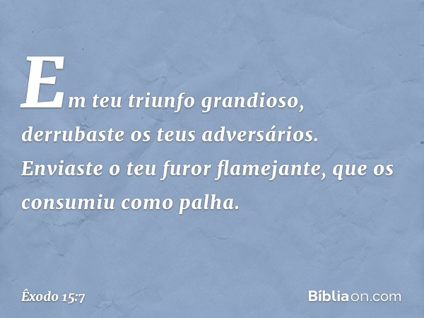 Em teu triunfo grandioso,
derrubaste os teus adversários.
Enviaste o teu furor flamejante,
que os consumiu como palha. -- Êxodo 15:7