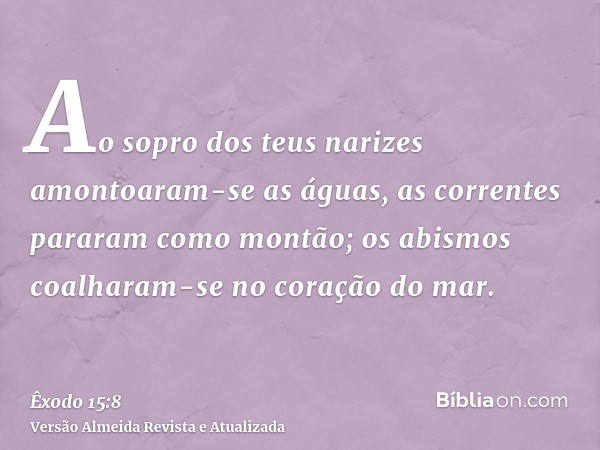 Ao sopro dos teus narizes amontoaram-se as águas, as correntes pararam como montão; os abismos coalharam-se no coração do mar.