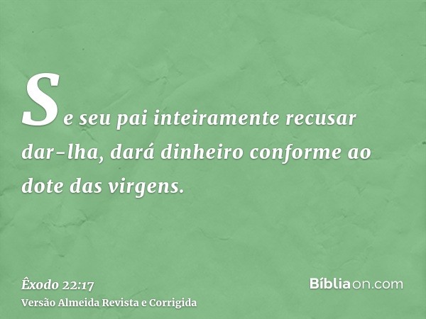 Se seu pai inteiramente recusar dar-lha, dará dinheiro conforme ao dote das virgens.
