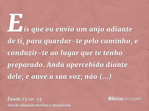 Eis que eu envio um anjo adiante de ti, para guardar-te pelo caminho, e conduzir-te ao lugar que te tenho preparado.Anda apercebido diante dele, e ouve a sua vo