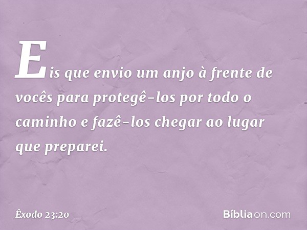 "Eis que envio um anjo à frente de vocês para protegê-los por todo o caminho e fazê-los chegar ao lugar que preparei. -- Êxodo 23:20