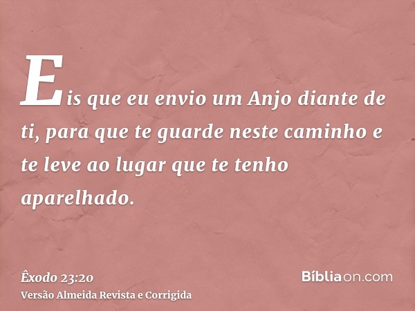 Eis que eu envio um Anjo diante de ti, para que te guarde neste caminho e te leve ao lugar que te tenho aparelhado.